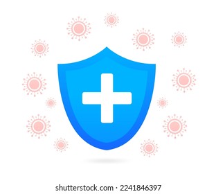 Protection against viral germs and bacteria. A healthy immune system, protection against viruses and bacteria. Protection and quarantine against the outbreak of a new virus. Vector illustration