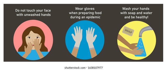 Protection against viruses and bacteria during epidemics. A woman touches her face with her hands. Hands in gloves, legs in shoe covers, wash hands in water