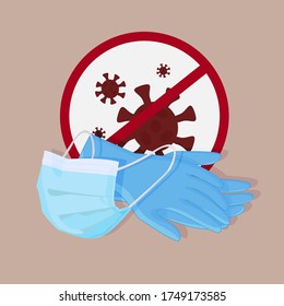 Protection against viruses and bacteria during epidemics.Protective mask and gloves before street. Avoid infection. Coronavirus. Vector flat illustration.