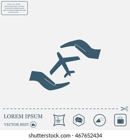 protection of air travel, insurance sign web icon. vector design