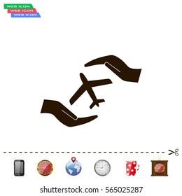protection of air travel, insurance sign web icon. vector design