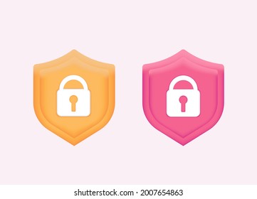 Protection, antivirus. Data security concept. Data security protection. 
Banner with Lock on the shield. Icons Web. Button. 3D Vector Illustrations. Web banner