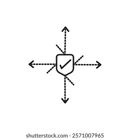 Protection from attack icon flat line symbol set.