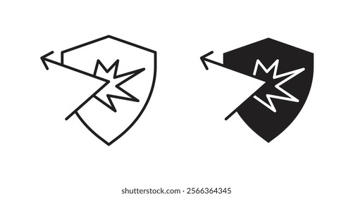 Protection from attack icons in line stroke and flat versions