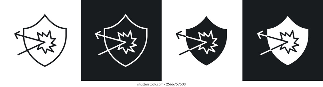 Protection from attack icons in Thin line black color. flat simple vector symbols illustration.
