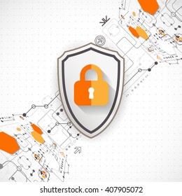 Protection background. Technology security, encode and decrypt, techno scheme, vector illustration