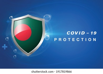 Protection Bangladesh flag Coronavirus COVID-19 on dark background. Novel Coronavirus COVID-19.