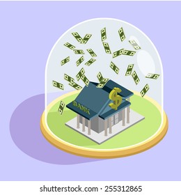 Protection of Bank Isometric. Building Vector