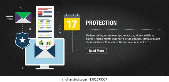 Protection, banner internet with icons in vector. Web banner template for website, banner internet for mobile design and social media app.Business and communication layout with icons.