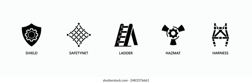 Protection Banner Web Icon Vector Illustration Concept With Shield, Safety Net, Ladder, Hazmat, Harness