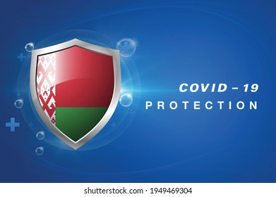 Protection Belarus flag Coronavirus COVID-19 on dark background. Novel Coronavirus COVID-19.