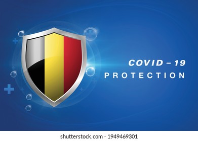 Protection Belgium flag Coronavirus COVID-19 on dark background. Novel Coronavirus COVID-19.