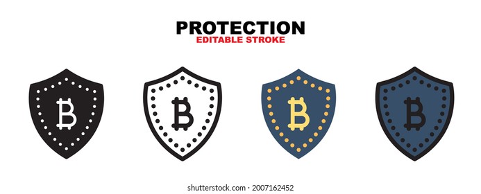 Protection bitcoin icon with cryptocurrency collection. Icons are designed in full color, outline, flat, glyphs and lines. Perfectly editable strokes and pixels. Works for web, mobile, ui and more.
