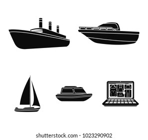 Protection boat, lifeboat, cargo steamer, sports yacht.Ships and water transport set collection icons in black style vector symbol stock illustration web.