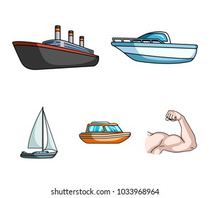 Protection boat, lifeboat, cargo steamer, sports yacht.Ships and water transport set collection icons in cartoon style vector symbol stock illustration web.