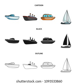 Protection boat, lifeboat, cargo steamer, sports yacht.Ships and water transport set collection icons in cartoon,black,outline style vector symbol stock illustration web.