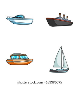 Protection boat, lifeboat, cargo steamer, sports yacht.Ships and water transport set collection icons in cartoon style vector symbol stock illustration web.