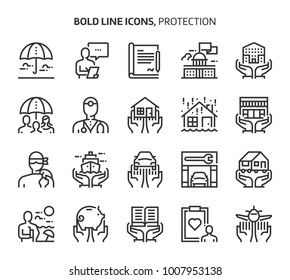 Protection, bold line icons. The illustrations are a vector, editable stroke, 48x48 pixel perfect files. Crafted with precision and eye for quality.