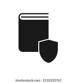 Icono del libro de protección, diseño plano simple. Logotipo. Pictograma.