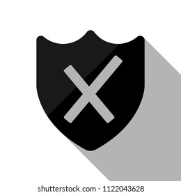 protection broken. simple icon. Black object with long shadow on white background