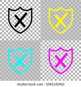 protection broken. simple icon. Colored set of cmyk icons on transparent background