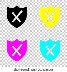 protection broken. simple icon. Colored set of cmyk icons on tra