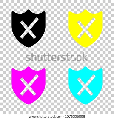 protection broken. simple icon. Colored set of cmyk icons on tra