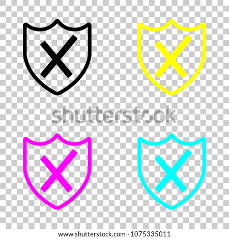 protection broken. simple icon. Colored set of cmyk icons on tra