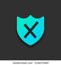 protection broken. simple icon. Colorful logo concept with soft shadow on dark background. Icon color of azure ocean