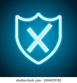 protection broken. simple icon. Neon style. Light decoration icon. Bright electric symbol