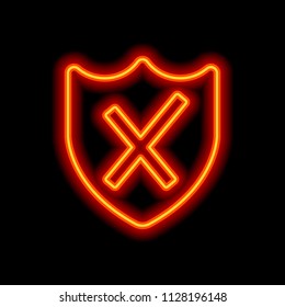 protection broken. simple icon. Orange neon style on black background. Light icon