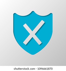 protection broken. simple icon. Paper design. Cutted symbol with shadow