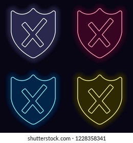 protection broken. simple icon. Set of fashion neon sign. Casino style on dark background. Seamless pattern