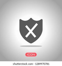 protection broken. simple icon. Icon under spotlight. Gray background