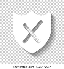 protection broken. simple icon. White icon with shadow on transparent background
