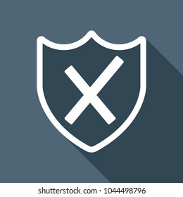 protection broken. simple icon. White flat icon with long shadow on background