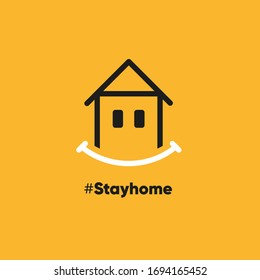 Protection campaign or measure from coronavirus, COVID 19. Stay home quote text, hash tag or hashtag. Coronavirus, COVID 19 protection logo.