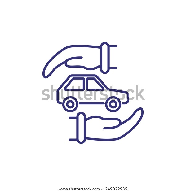 Protection of car line\
icon. Car between two hands on white background. Insurance concept.\
Vector illustration can be used for topics like auto, car\
insurance,\
protection