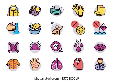 The protection and care when using pesticides or dangerous chemistry. color outline icon.