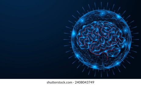 Protection of cerebral vessels. Polygonal design of interconnected lines and dots. Blue background.