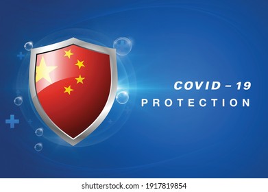 Protection China Flag Coronavirus COVID-19 On Dark Background. Novel Coronavirus COVID-19.