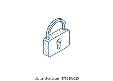 Protection, Closed Lock, Password Access Isometric Icon Concept. 3d Vector Illustration. Isolated Line Art Technical Drawing. Editable Stroke