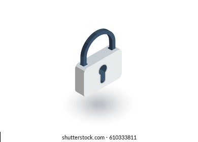 protection,, closed lock, password, access isometric flat icon. 3d vector colorful illustration. Pictogram isolated on white background