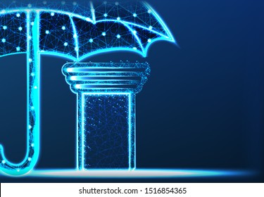 Protection concept. Column pillar icon. Abstract low poly Wireframe mesh design. Vector Illustration