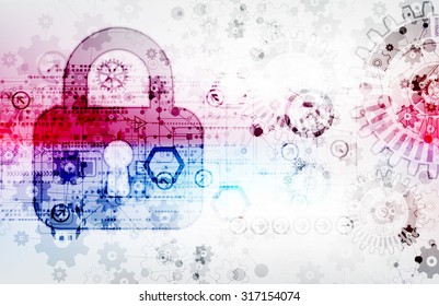 Protection concept of digital and technological.  Protect mechanism, gear and keyhole, system privacy, vector illustration