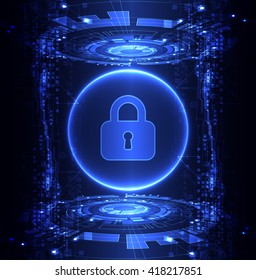 Protection concept of digital and technological. Protect mechanism, system privacy, vector illustration