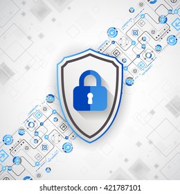 Protection concept of digital and technological. Protect mechanism, system privacy, vector illustration