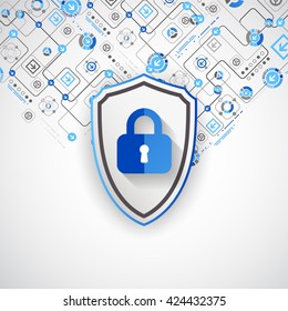 Protection concept of digital and technological. Protect mechanism, system privacy, vector illustration