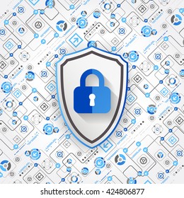 Protection concept of digital and technological. Protect mechanism, system privacy, vector illustration