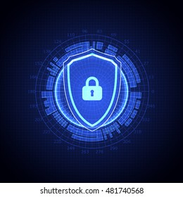 Protection concept of digital and technological. Protect mechanism, system privacy, vector illustration